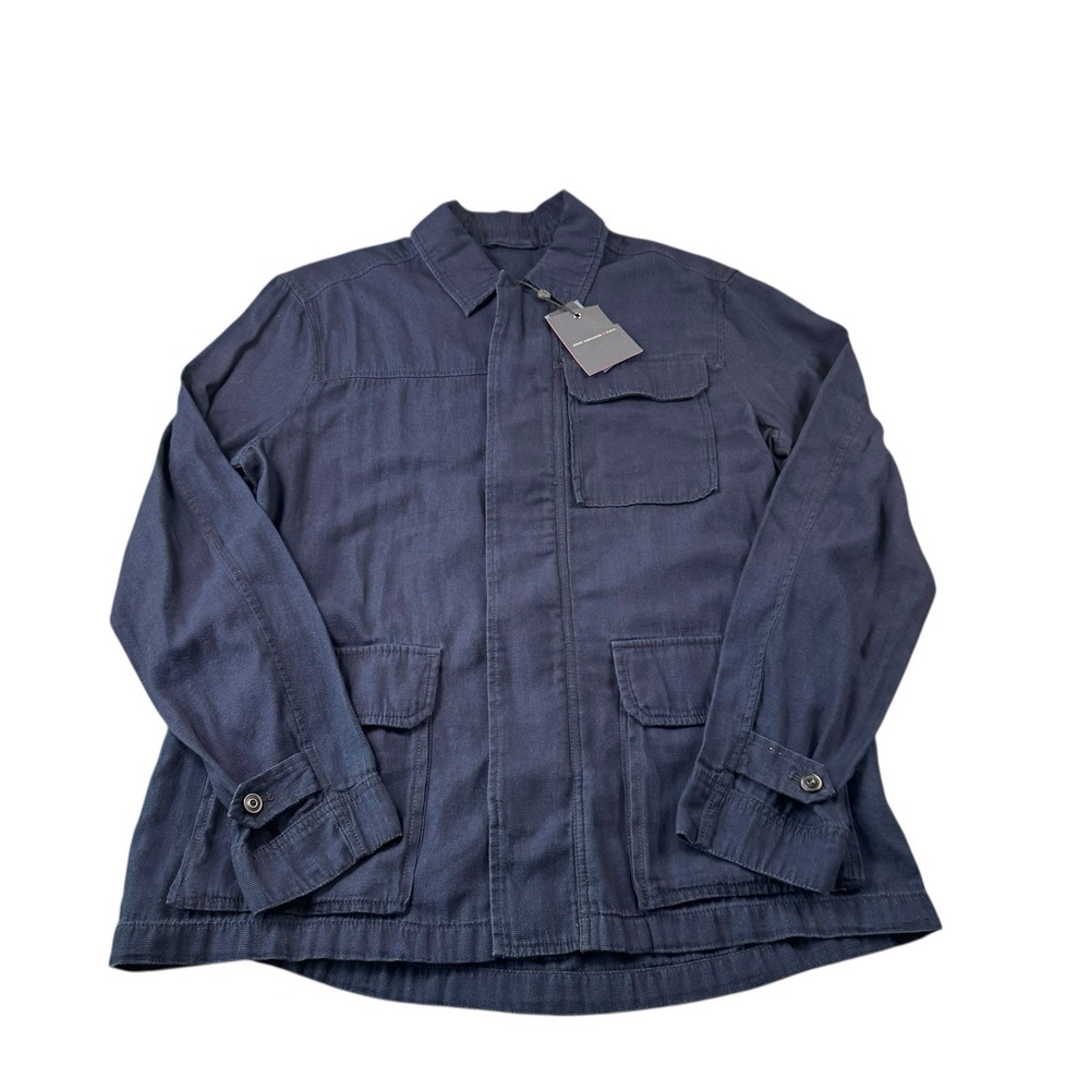 John Varvatos Blue Pure Linen Indigo Utility‎ Military Shacket Dual Pocket L NWT